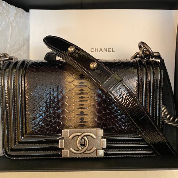 Chanel exotic Python Small Boy Bag Bronze/Black. - Picture 3 of 16